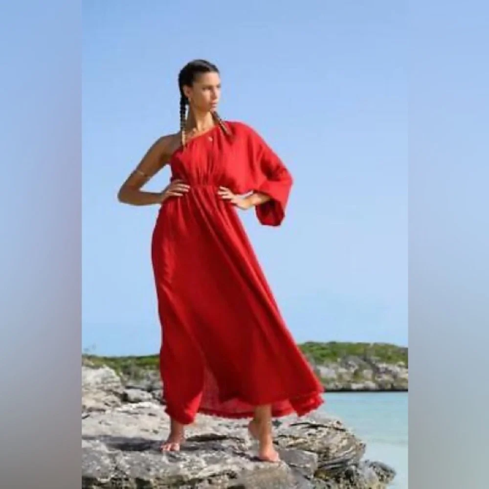 Red Carter Red One-Shoulder Gauzey Maxi Dress NWT - Picture 3 of 10